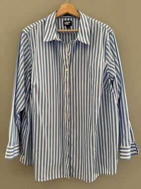 Lands’ End 100% Cotton Blue/White Striped Button Up Shirt - 20W